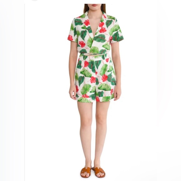 Wayf Tops - WAYF Tropical Leaf and Floral Print Wrap Shirt